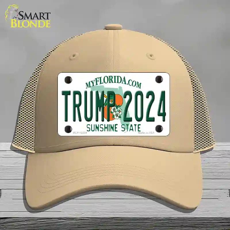 HAT15-MLP-12224 Trump 2024 Florida Novelty License Plate Hat, Mesh - Khaki