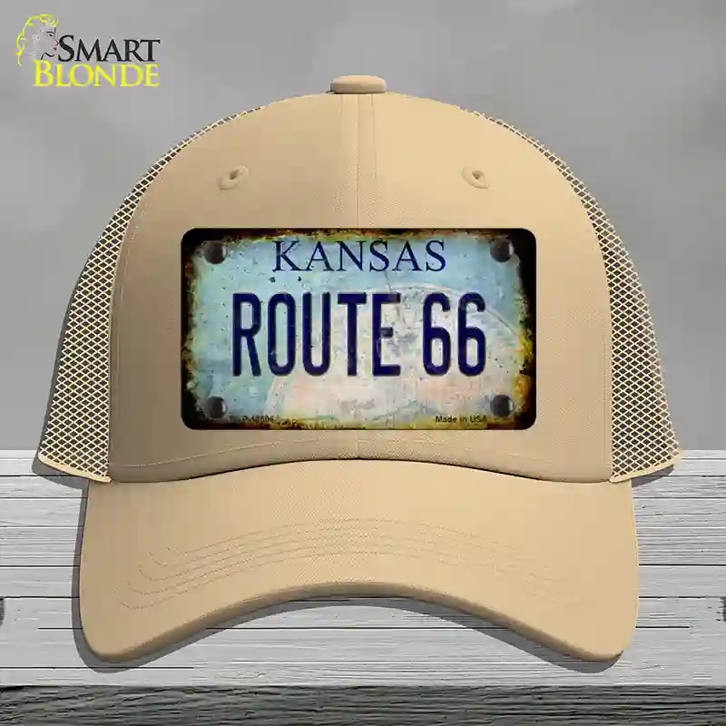 HAT15-MLP-12506 Route 66 Kansas Rusty Novelty License Plate Hat, Mesh - Khaki