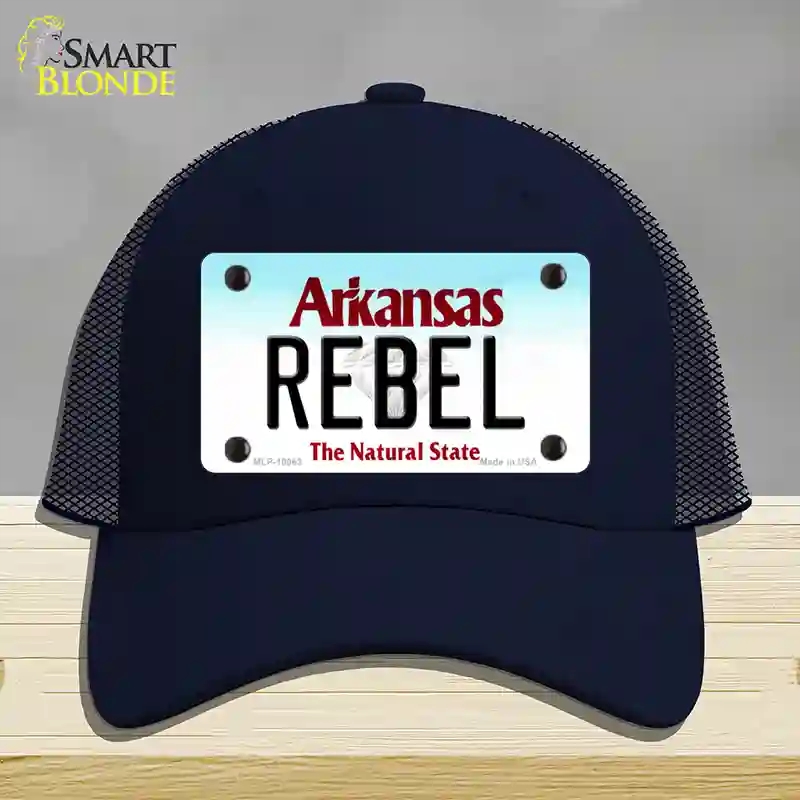 HAT16-MLP-10063 Rebel Arkansas Novelty License Plate Hat, Mesh - Navy