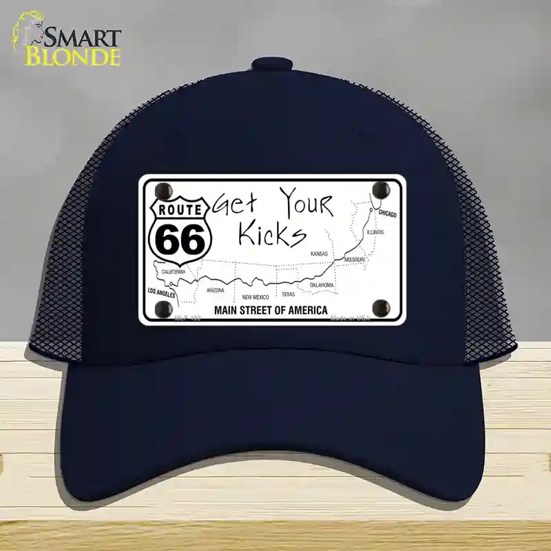 HAT16-MLP-102 US Route 66 Map Novelty License Plate Hat, Mesh - Navy