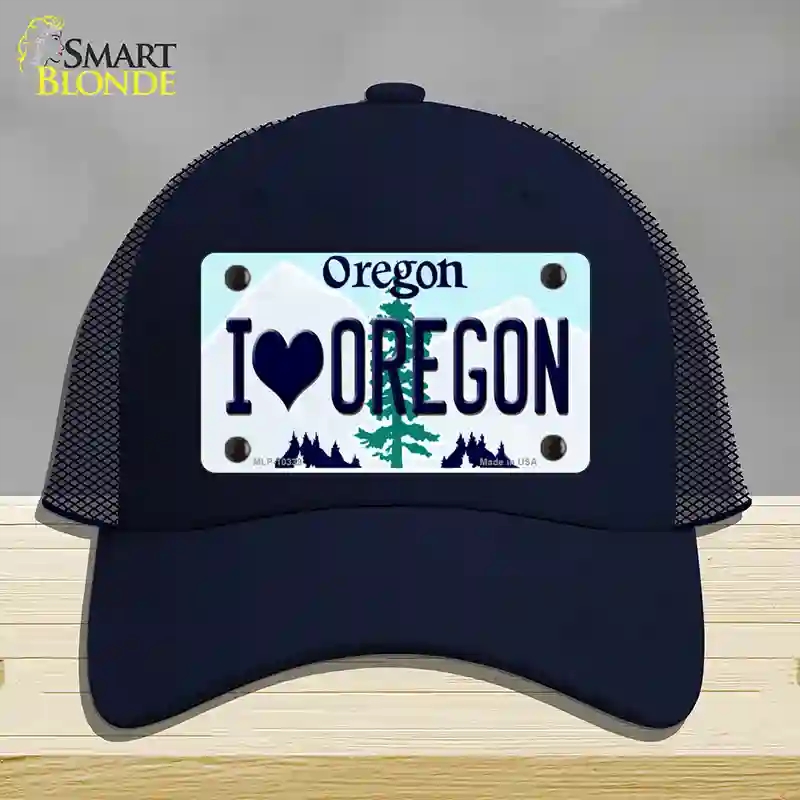 HAT16-MLP-10339 I Love Oregon Novelty License Plate Hat, Mesh - Navy