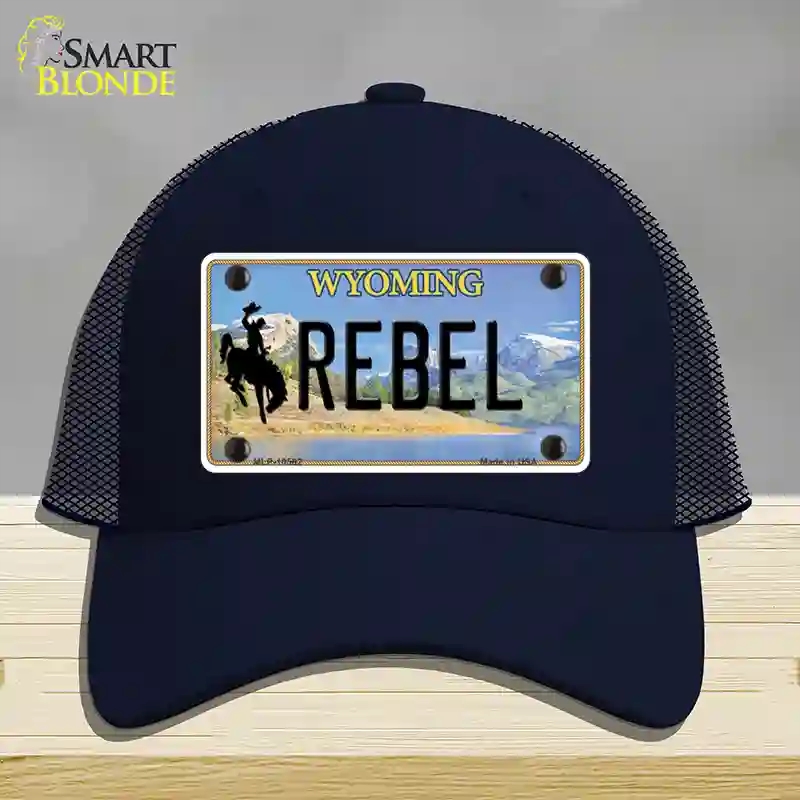 HAT16-MLP-10562 Rebel Wyoming Novelty License Plate Hat, Mesh - Navy