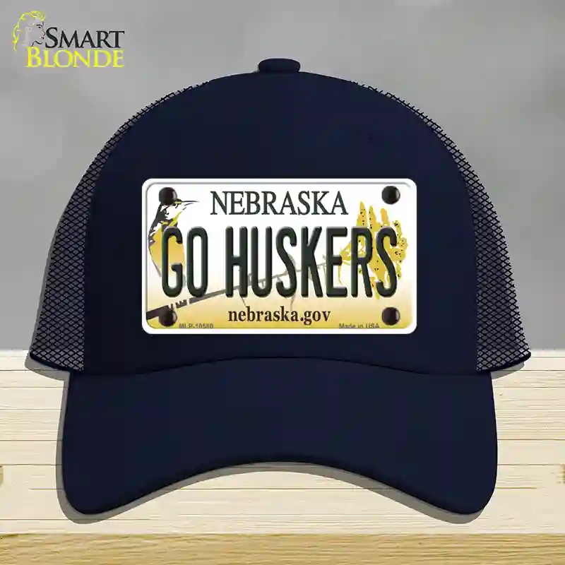 HAT16-MLP-10580 Go Huskers Nebraska Novelty License Plate Hat, Mesh - Navy