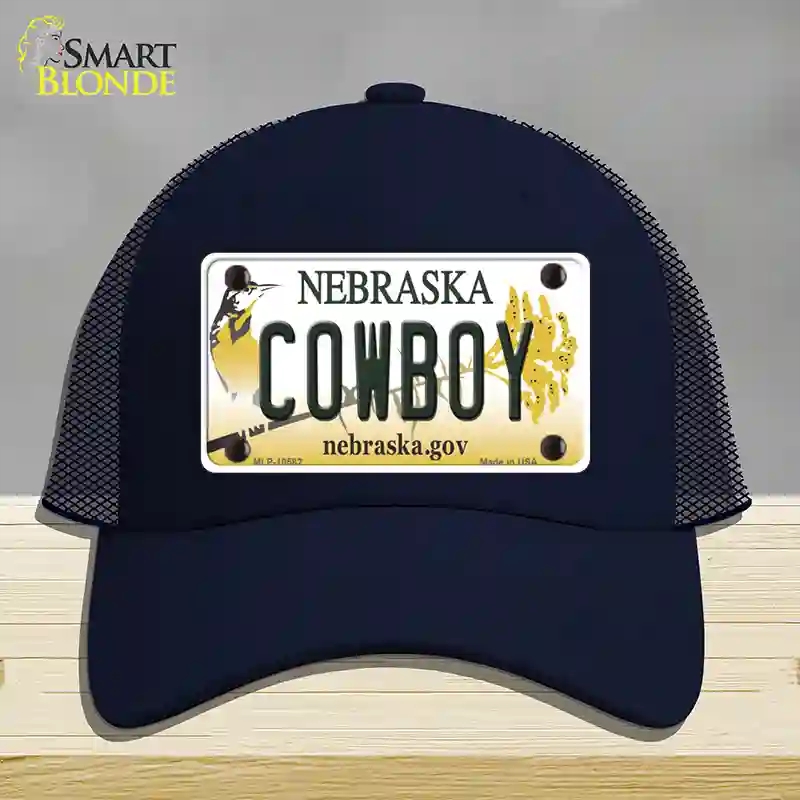 HAT16-MLP-10582 Cowboy Nebraska Novelty License Plate Hat, Mesh - Navy