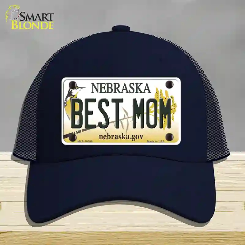 HAT16-MLP-10605 Best Mom Nebraska Novelty License Plate Hat, Mesh - Navy