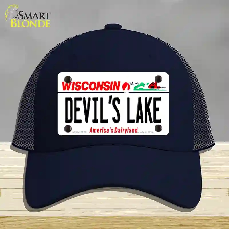 HAT16-MLP-10625 Devils Lake Wisconsin Novelty License Plate Hat, Mesh - Navy