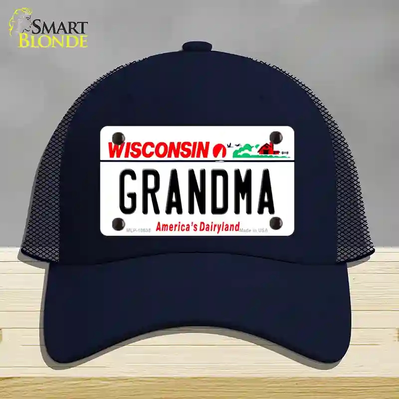HAT16-MLP-10635 Grandma Wisconsin Novelty License Plate Hat, Mesh - Navy