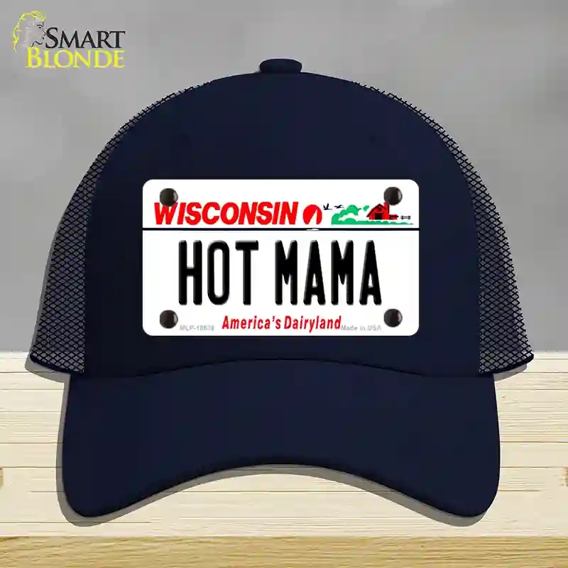 HAT16-MLP-10638 Hot Mama Wisconsin Novelty License Plate Hat, Mesh - Navy