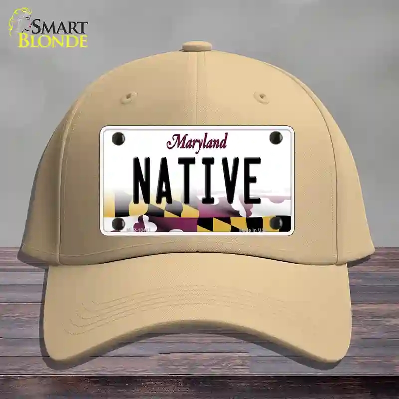 HAT22-MLP-10497 Native Maryland Novelty License Plate Hat, Cotton - Khaki