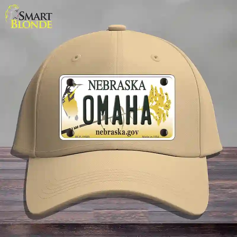HAT22-MLP-10569 Omaha Nebraska Novelty License Plate Hat, Cotton - Khaki