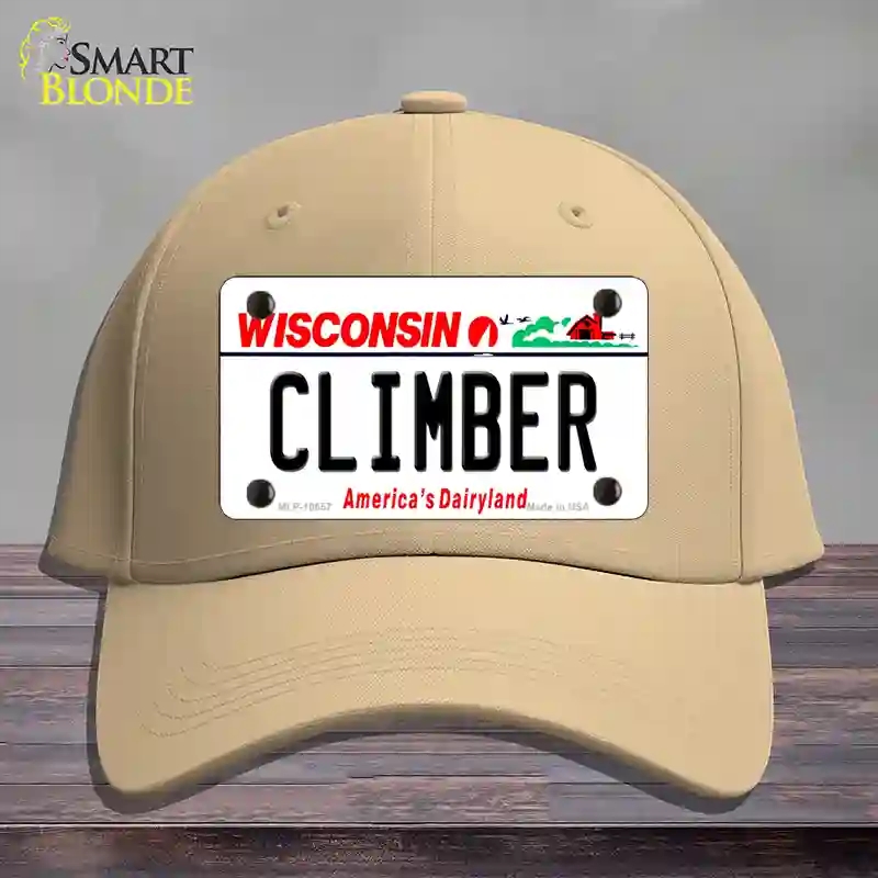 HAT22-MLP-10657 Climber Wisconsin Novelty License Plate Hat, Cotton - Khaki