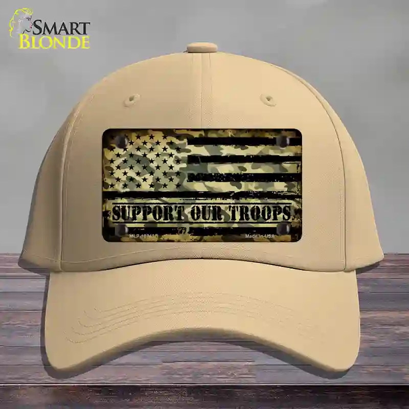 HAT22-MLP-10743 Camo American Flag Support Troops Novelty License Plate Hat, Cotton - Khaki