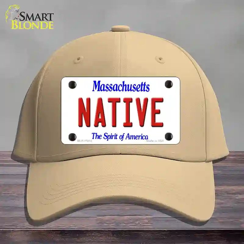 HAT22-MLP-11010 Native Massachusetts Novelty License Plate Hat, Cotton - Khaki