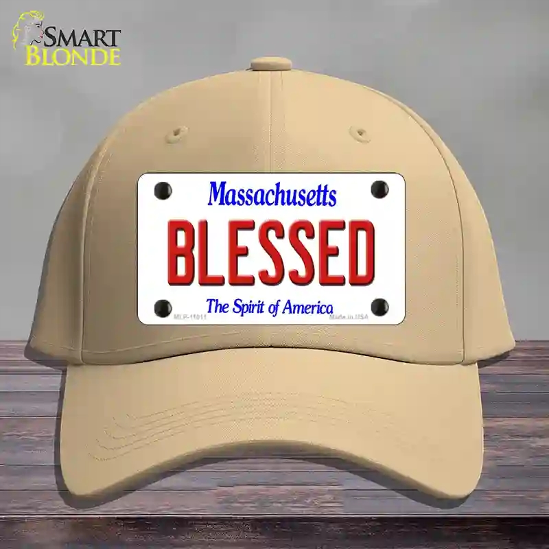 HAT22-MLP-11011 Blessed Massachusetts Novelty License Plate Hat, Cotton - Khaki