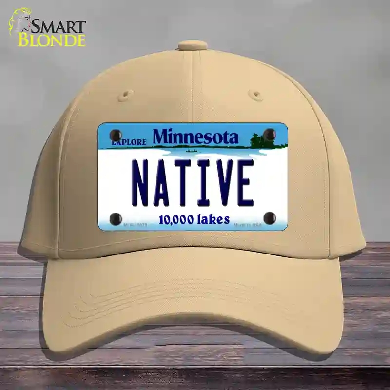 HAT22-MLP-11073 Native Minnesota State Novelty License Plate Hat, Cotton - Khaki