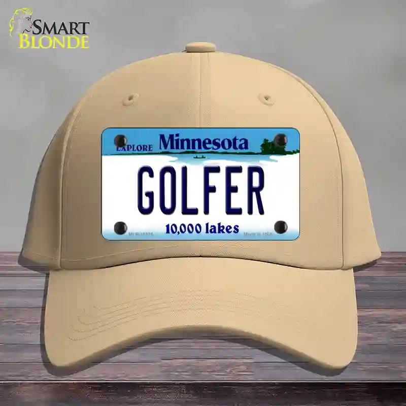HAT22-MLP-11075 Golfer Minnesota State Novelty License Plate Hat, Cotton - Khaki