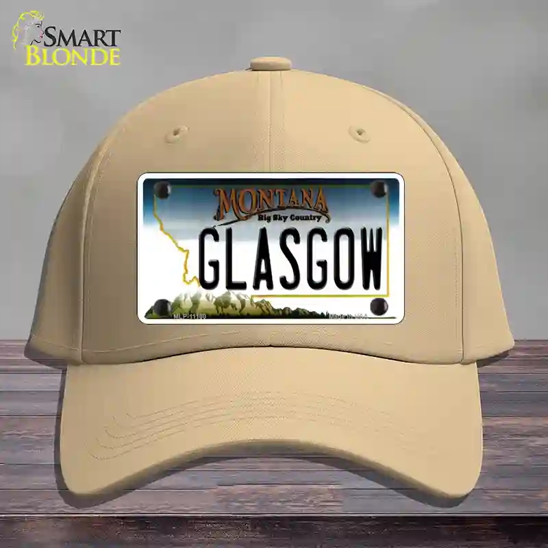HAT22-MLP-11100 Glasgow Montana State Novelty License Plate Hat, Cotton - Khaki