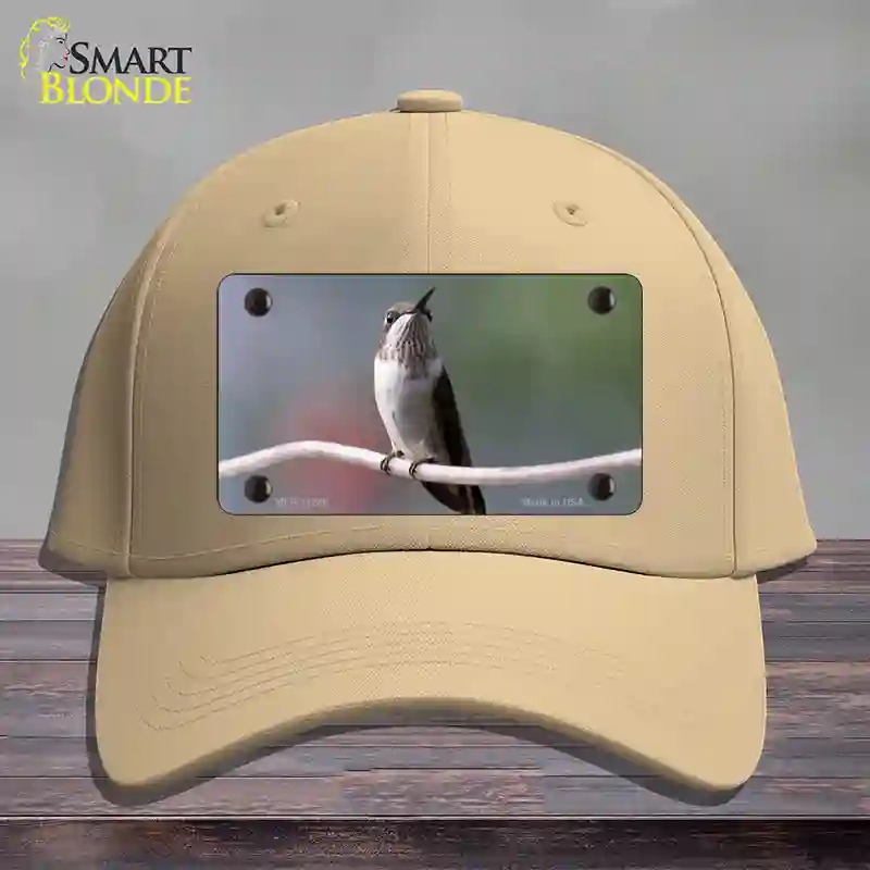 HAT22-MLP-11246 Hummingbird Perched on Branch Novelty License Plate Hat, Cotton - Khaki