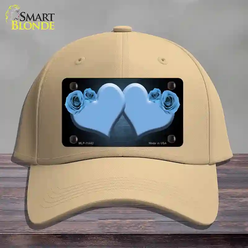 HAT22-MLP-11442 Hearts Over Roses in Light Blue Novelty License Plate Hat, Cotton - Khaki