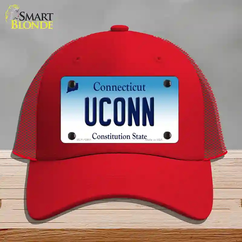 HAT17-MLP-10901 UConn Connecticut Novelty License Plate Hat, Mesh - Red