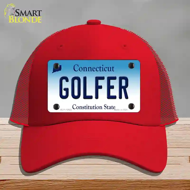 HAT17-MLP-10923 Golfer Connecticut Novelty License Plate Hat, Mesh - Red