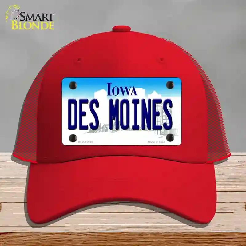 HAT17-MLP-10938 Des Moines Iowa Novelty License Plate Hat, Mesh - Red