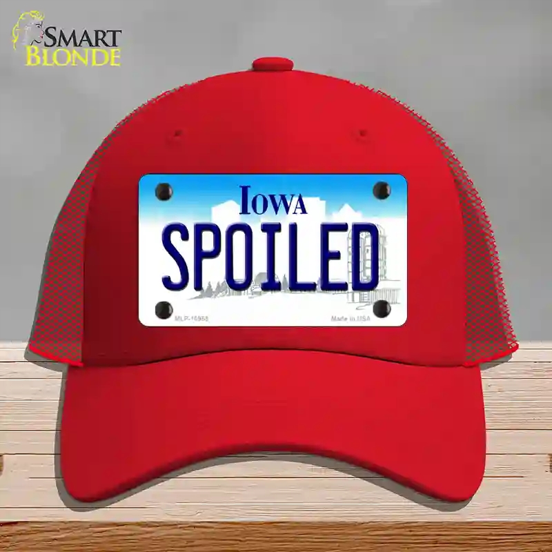 HAT17-MLP-10955 Spoiled Iowa Novelty License Plate Hat, Mesh - Red