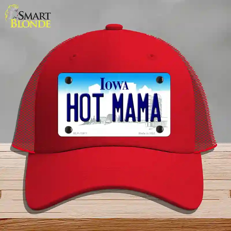 HAT17-MLP-10971 Hot Mama Iowa Novelty License Plate Hat, Mesh - Red