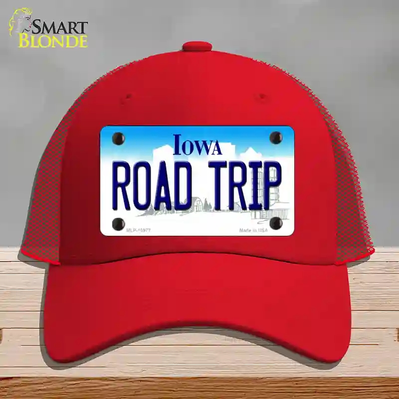 HAT17-MLP-10977 Road Trip Iowa Novelty License Plate Hat, Mesh - Red