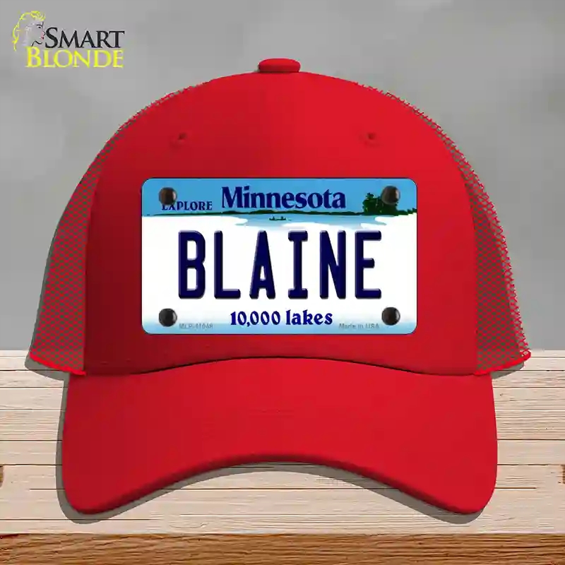 HAT17-MLP-11048 Blaine Minnesota State Novelty License Plate Hat, Mesh - Red