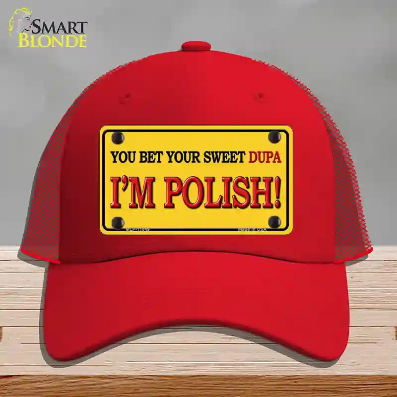 HAT17-MLP-11049 Im Polish Yellow Novelty License Plate Hat, Mesh - Red