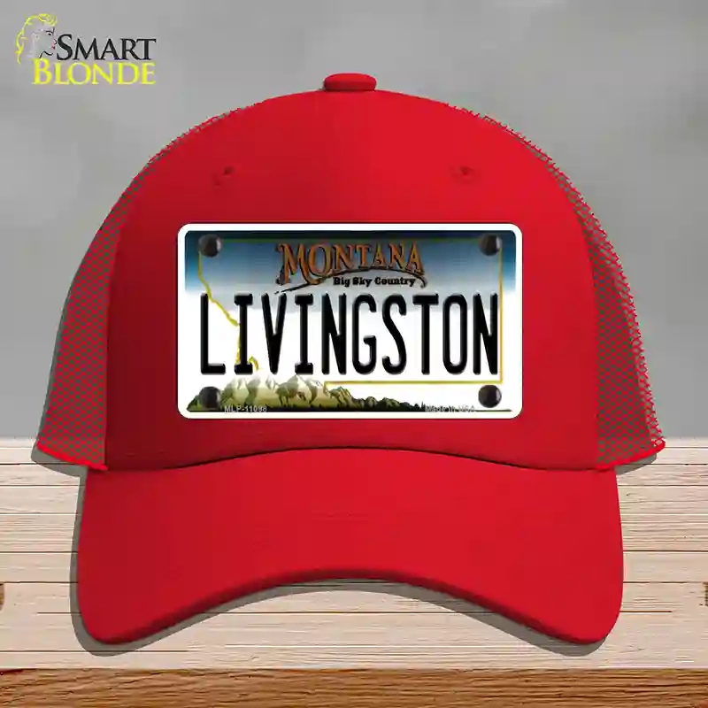 HAT17-MLP-11098 Livingston Montana State Novelty License Plate Hat, Mesh - Red