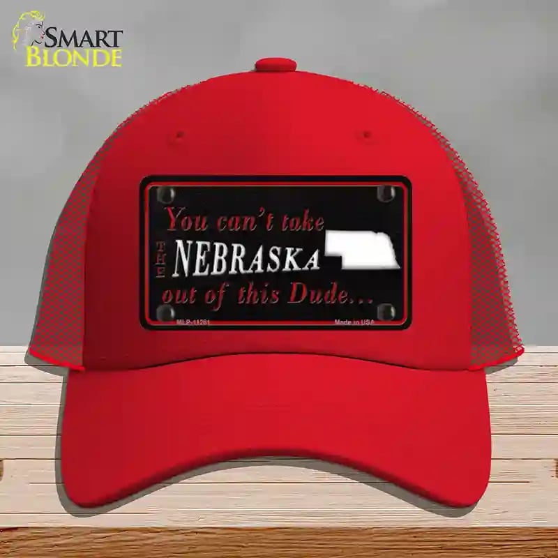 HAT17-MLP-11281 Nebraska Dude Novelty License Plate Hat, Mesh - Red