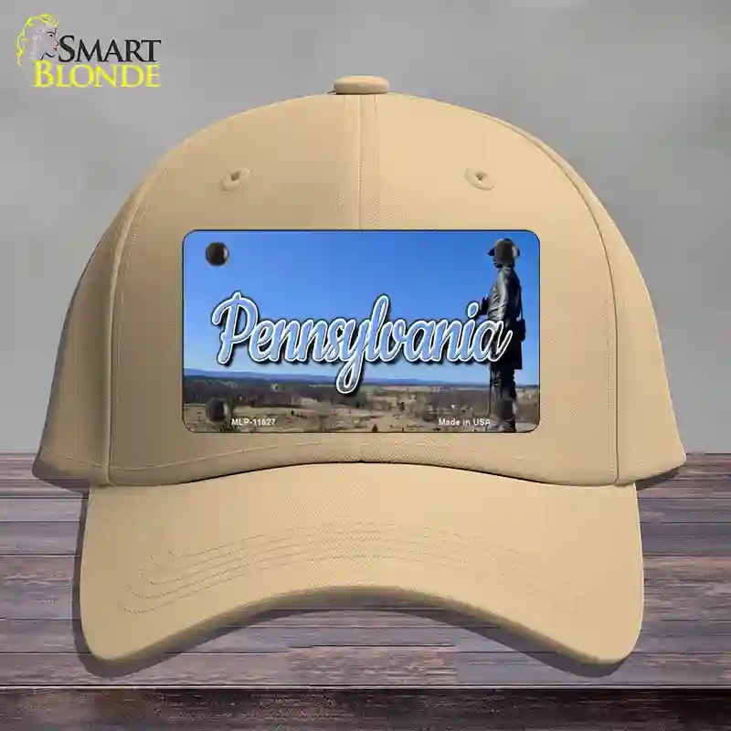 HAT22-MLP-11627 Pennsylvania Gettysburg Statue State Novelty License Plate Hat, Cotton - Khaki