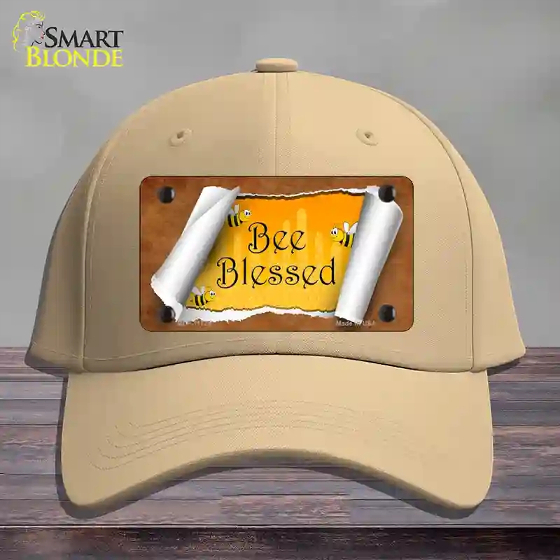 HAT22-MLP-11724 Bee Blessed Scroll Novelty License Plate Hat, Cotton - Khaki