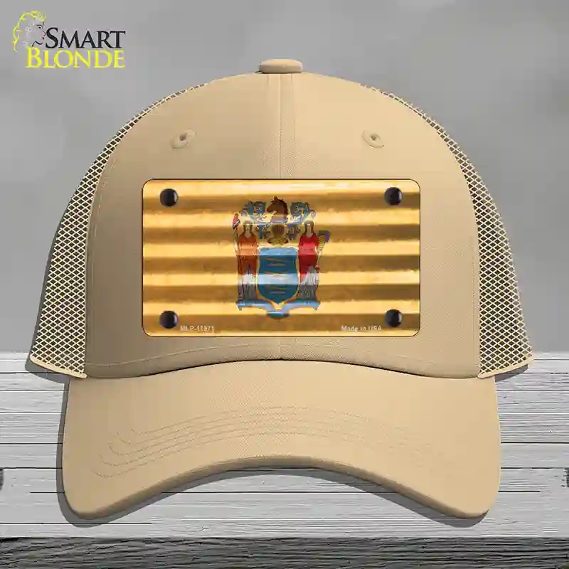 HAT15-MLP-11971   Jersey Corrugated Flag Novelty License Plate Hat, Mesh - Khaki