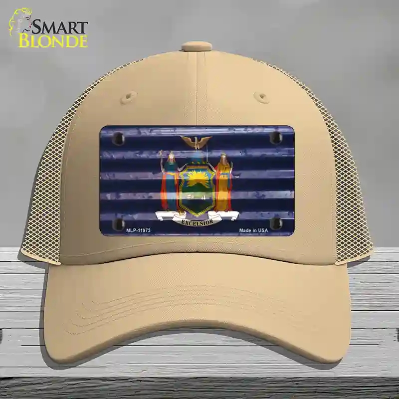 HAT15-MLP-11973   York Corrugated Flag Novelty License Plate Hat, Mesh - Khaki