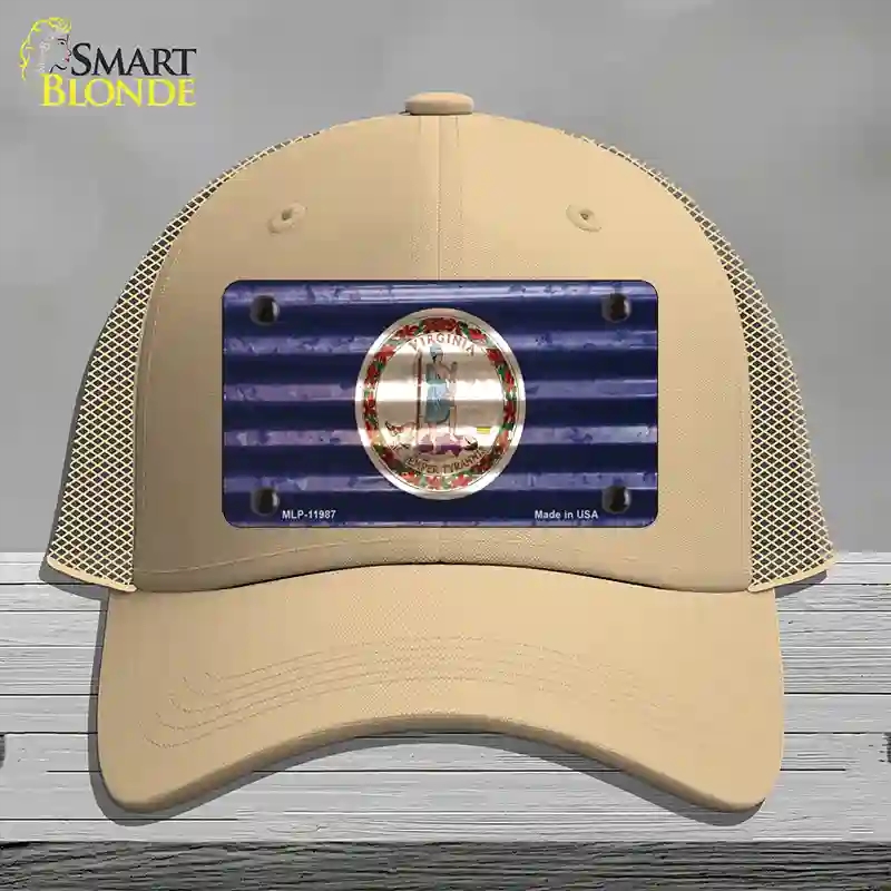 HAT15-MLP-11987 Virginia Corrugated Flag Novelty License Plate Hat, Mesh - Khaki