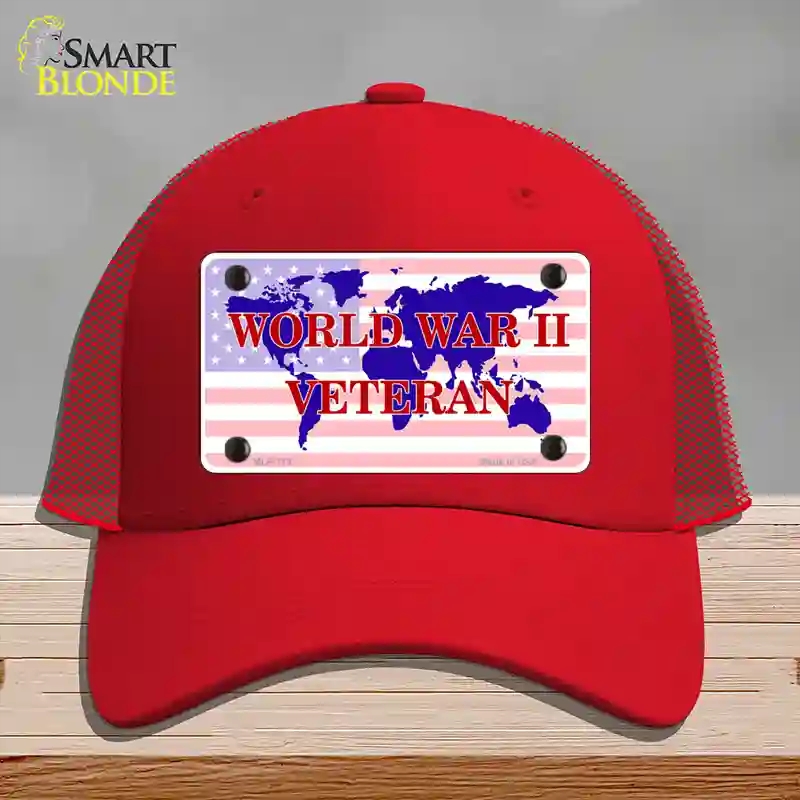 HAT17-MLP-119 WW II Veteran Novelty License Plate Hat, Mesh - Red