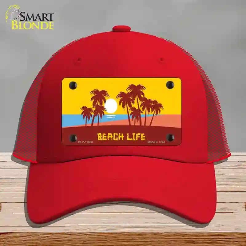 HAT17-MLP-11900 Beach Life Novelty License Plate Hat, Mesh - Red