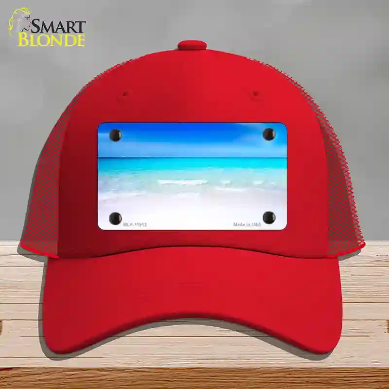 HAT17-MLP-11912 Beach Scene Novelty License Plate Hat, Mesh - Red