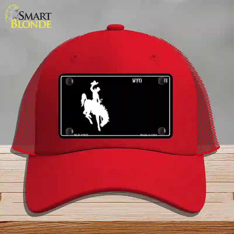 HAT17-MLP-11923 Wyoming Black Novelty License Plate Hat, Mesh - Red
