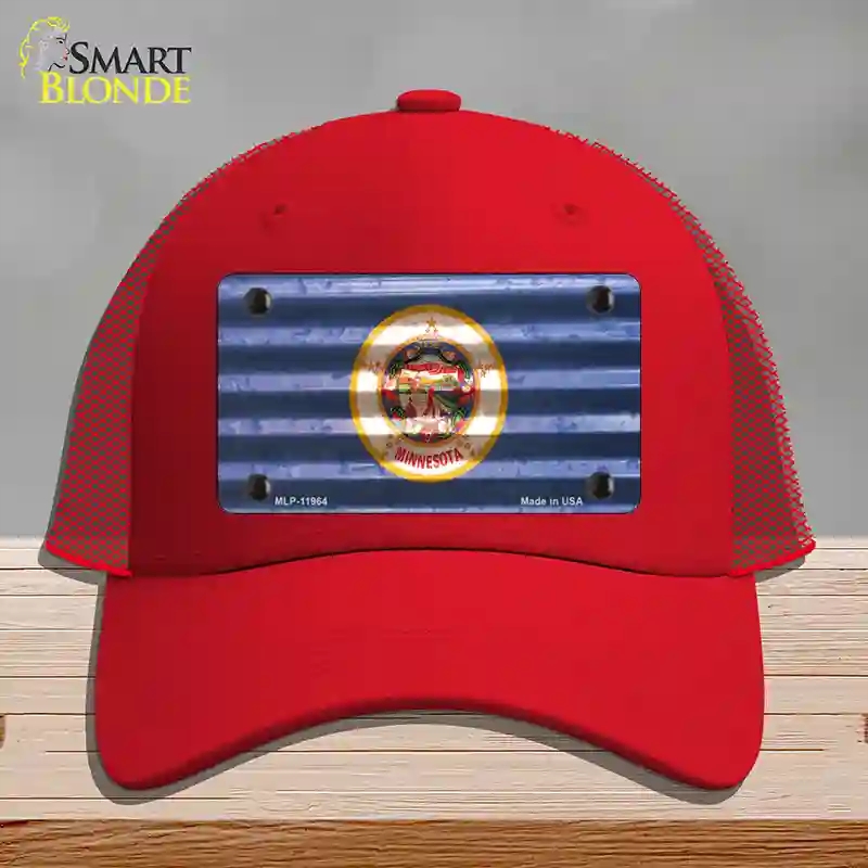 HAT17-MLP-11964 Minnesota Corrugated Flag Novelty License Plate Hat, Mesh - Red