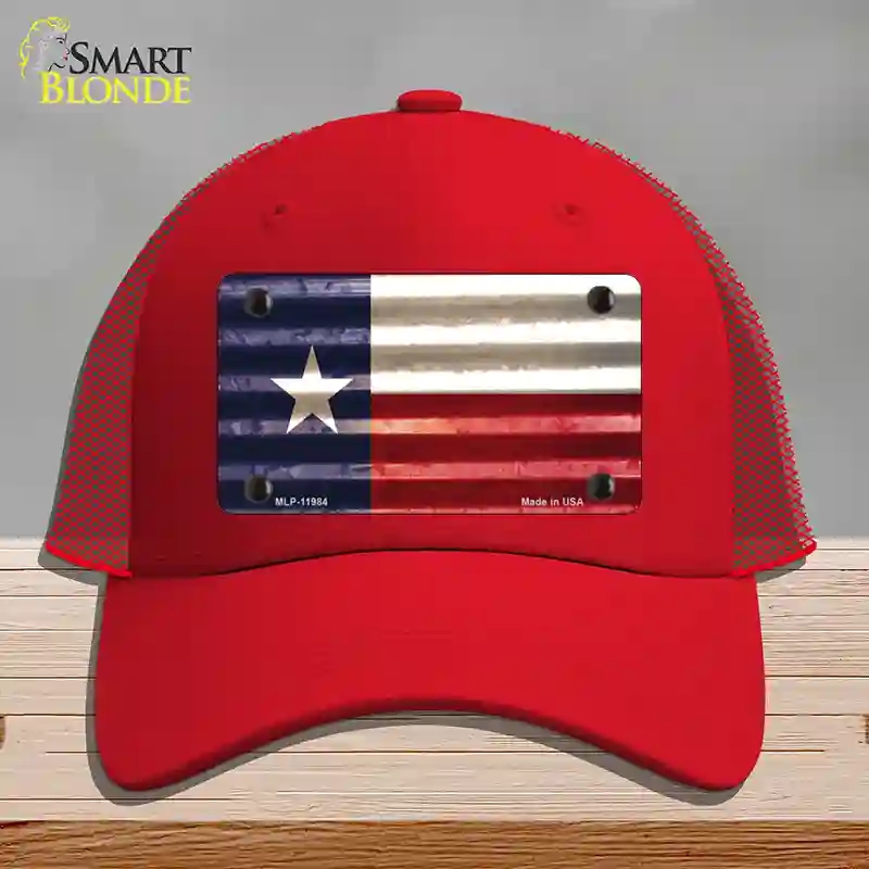HAT17-MLP-11984 Texas Corrugated Flag Novelty License Plate Hat, Mesh - Red