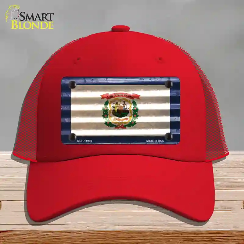 HAT17-MLP-11989 West Virginia Corrugated Flag Novelty License Plate Hat, Mesh - Red