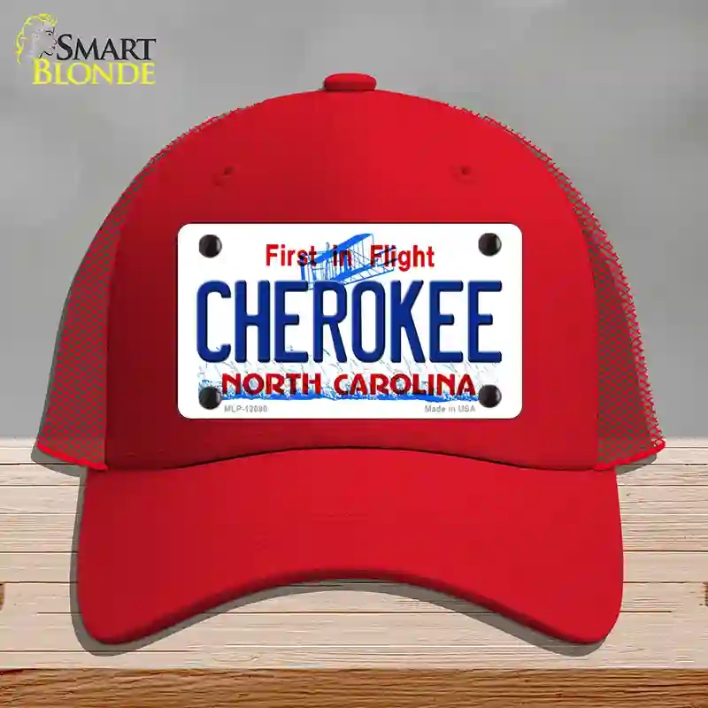 HAT17-MLP-12090 Cherokee North Carolina State Novelty License Plate Hat, Mesh - Red