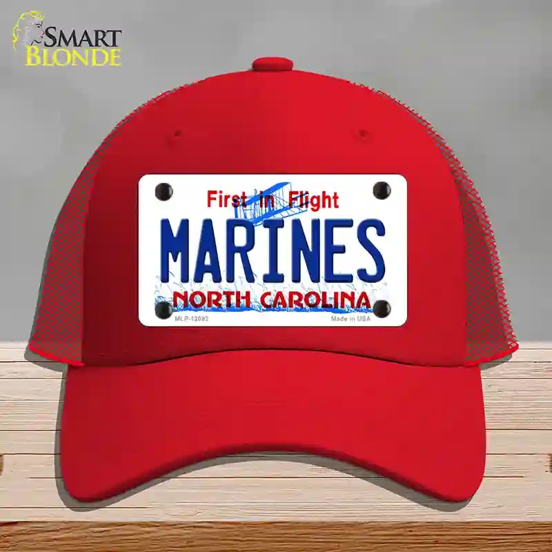 HAT17-MLP-12092 Marines North Carolina State Novelty License Plate Hat, Mesh - Red
