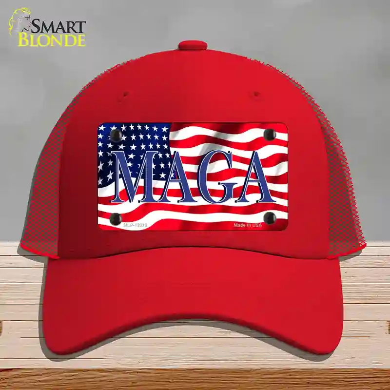 HAT17-MLP-12212 MAGA Flag Novelty License Plate Hat, Mesh - Red