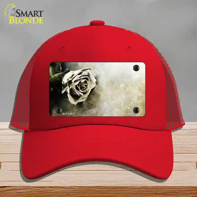 HAT17-MLP-12215 Black & White Rose Novelty License Plate Hat, Mesh - Red