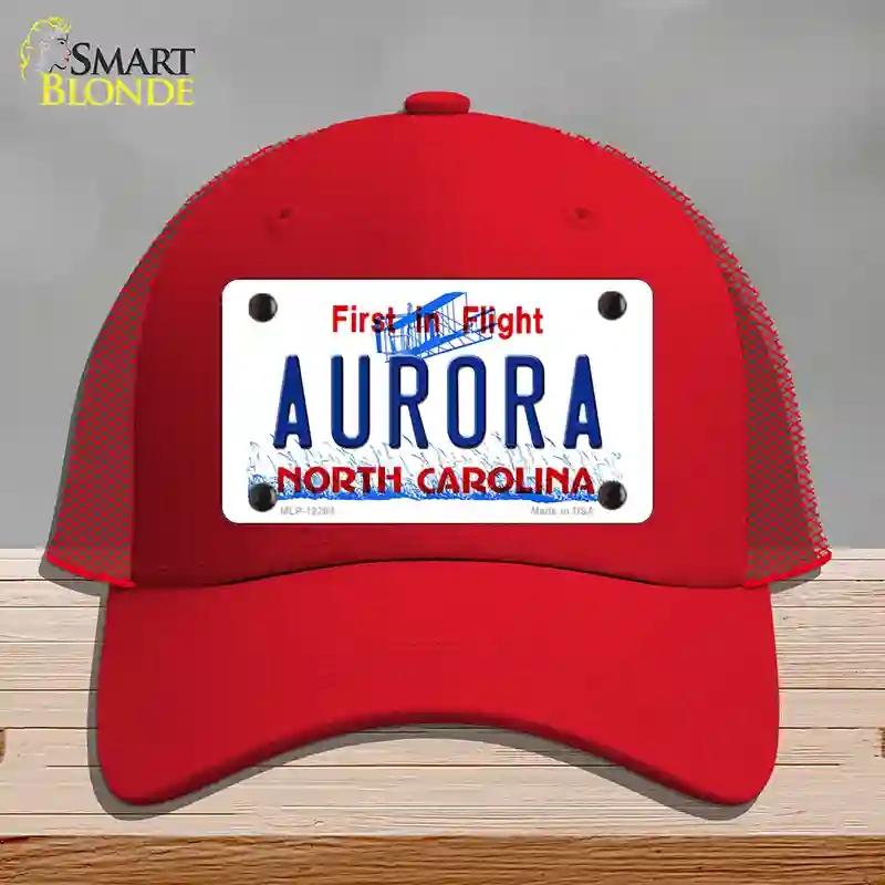 HAT17-MLP-12294 North Carolina Aurora Novelty License Plate Hat, Mesh - Red